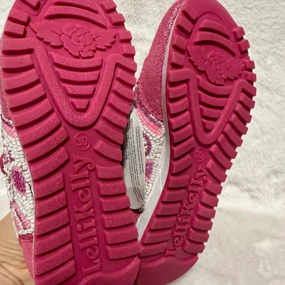 Lelli Kelly Kids Pink and White Butterfly Beaded Sneakers